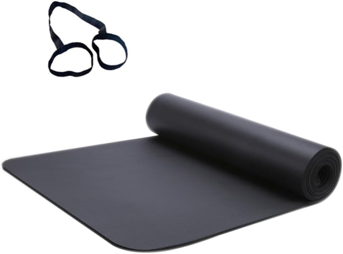 Extra Thick High Density Yoga Mat Non-slip Exercise Mat for Indoor Pilates Fitness Workouts with Carrying Strap Black Cushioning Support