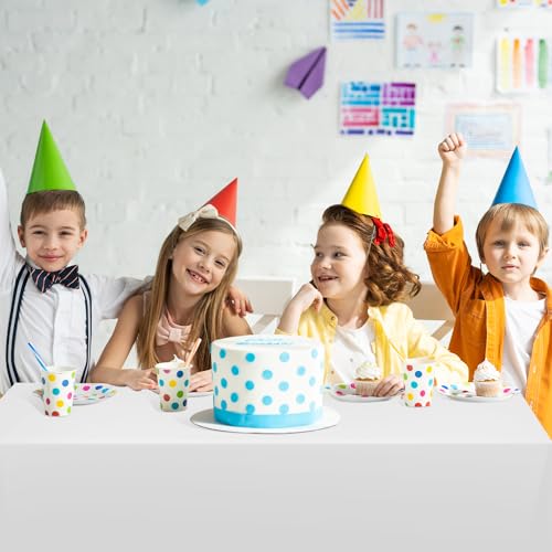 Image of tujol White Disposable Plastic Table Cloth Roll 54 inch X 100', Plastic Table Cover with Cutter Box, Cut to Size Disposable Tablecloth for Parties
