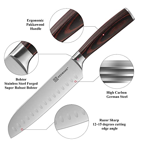 Image of KEEMAKE Santoku Knife Set of 3pcs, Japanese Chef Knife Sets with German High Carbon Stainless Steel 1.4116 Kitchen Knives, Pakkawood Handle Cutting Knives