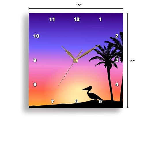 3dRose DPP_76698_3 Tropical Palm Trees and Pelican Silhouette at Sunset Beach Nautical Seaside Scene Wall Clock, 15 by 15-Inch - Image 9