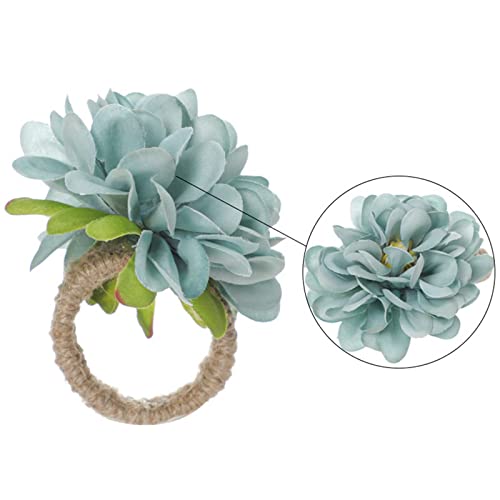 ZWMBYN Juego de 6 servilleteros artificiales de flores de margarita, servilleteros florales, hebillas, decoraciones de mesa para bodas, San Valentín, banquetes, Navidad, cumpleaños, color azul