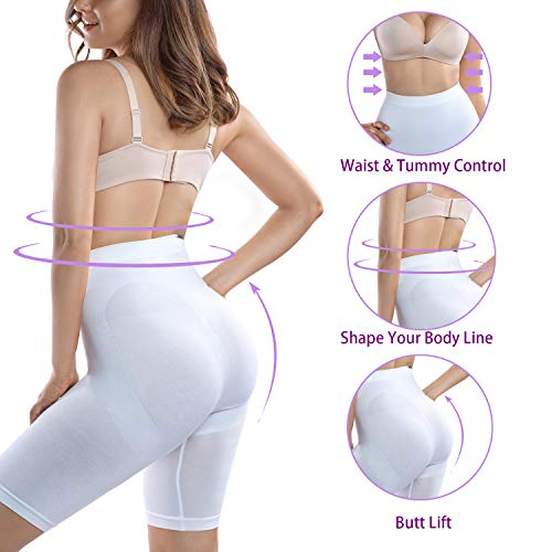 +MD Women's Breathable Boy Short Panties Seamless High Waist Boxer Brief Panties Comfortable Bamboo Shorts White XXXL - Thumbnail 4