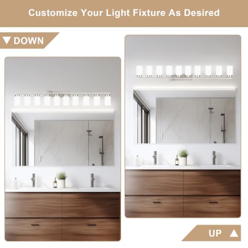 Image of IZORRO Bathroom Light Fixtures, Modern Vanity Lights, Bathroom Lighting Fixtures Over Mirror with Milky White Shade, Wall Sconce for Living Room Cabinet Bedroom (Brushed Nickel, 10-Light)