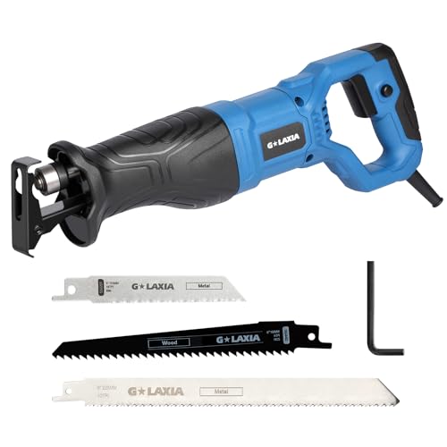 G LAXIA Reciprocating Saw, 6Amp 2800RPM Variable Speed Reciprocating Saw with 4/5\"(20mm) Stroke Length, 3Pcs Blades for Wood, Soft Metal, PVC Pipe Cutting