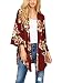 Sipaya Women's Fall Sheer Floral Kimono Cardigan Capes Loose Cover up Blouse Maroon L