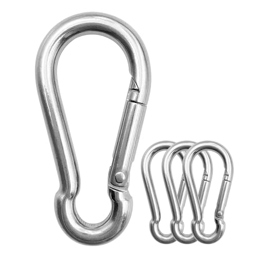 ThreeLeaves Stainless Steel Carabiner Clips Heavy Duty.Spring Snap Hook Carabiner 12 Pack. (4 Inch)