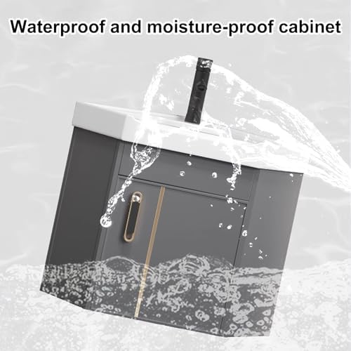 Modern Corner Bathroom Vanity with Ceramic Sink & Anti-Fog LED Mirror, Space-Saving Wall-Mounted Cabinet for Small Bathrooms, Stylish White Design (48cm/19)