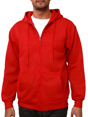 LINMYZAI Red Men's Full Zip Hoodie Fleece Long Sleeve Hooded Sweatshirt Pullover Men Lightweight Athletic Hoodies S
