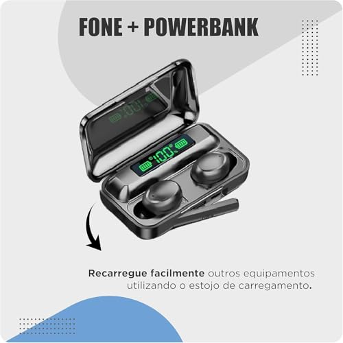 Fone de ouvido bluetooth 5.3 - Função power bank e mostrador digital Sem Fio Tws Wireless Com Visor