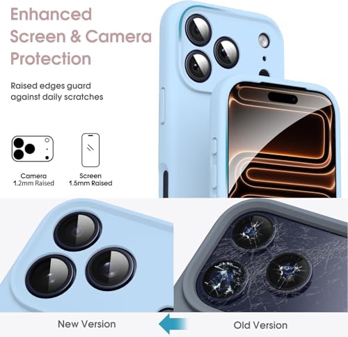 Image of DIZORO Compatible for iPhone 17 Pro Max Case,Classic Liquid Silicone Mobile Phone Case,Integrated Camera Control Button,Anti-Scratch Soft Microfiber Lining, Ice Blue