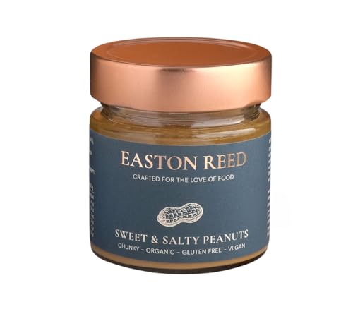 Easton Reed Mantequilla de Cacahuete Bio Crunchy Sweet & Salty 200g – Crema de Cacahuete Fluida con Trozos, Azúcar de Coco y Sal Rosa del Punjab – Sin Aceite de Palma, Topping para Postres, Vegano