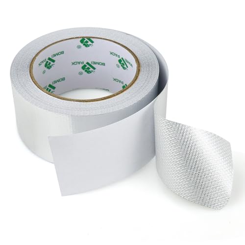 BOMEI PACK Netzverstärkt Aluminium Klebeban 50mm x 20 m, selbstklebendes Alu-Klebeband-Aluband, Wasserdichtes- und hitzebeständiges Band zum Versiegeln, Reparieren und Isolieren