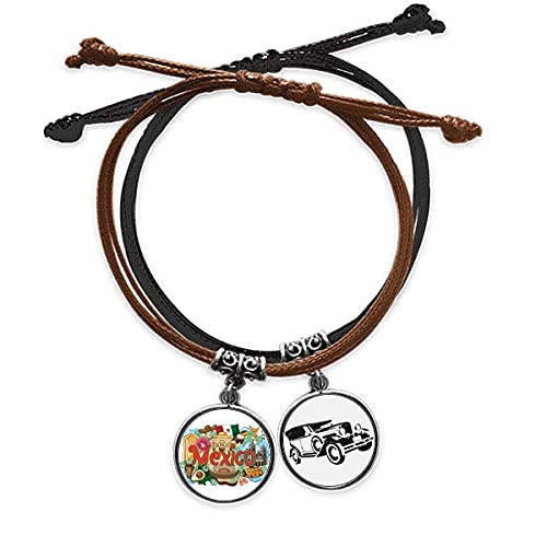 Bracelet Mexique teotihuacan en cuir véritable tressé main