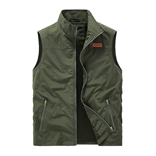 Solid Cargo Vests Men Outdoor Fishing Summer Breathable Jacket Thin Multi-Pocket Zipper Waistcoat Lw8033Armygreen 5Xl #TOP3