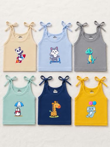 Image of Kidbee Baby Cotton Hosiery Tie-Up Jabla Pack of 6 | Soft Sleeveless Tank Tops & Baby Vests for Newborn Infants, Boys & Girls