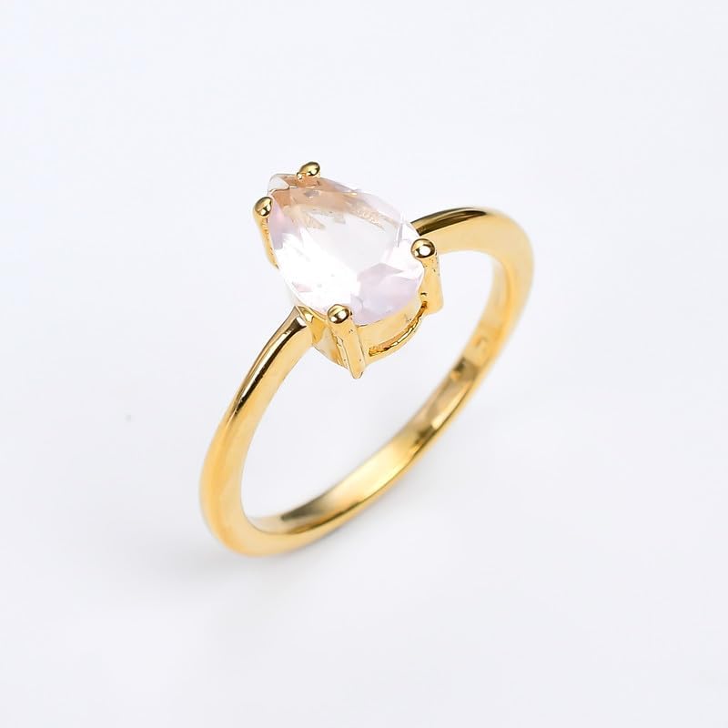 Natural Handmade Rose Quartz 6x9mm Pear/Cut Stone 925 Sterling Silver Ring Jewelry For Women GEMSR210-P image 5