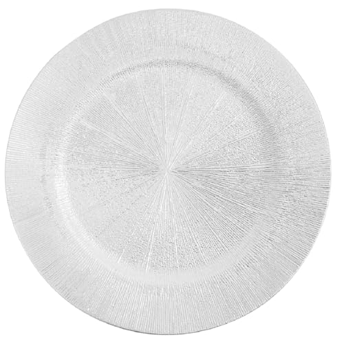 Ongniong 13 Inch Silver Charger Plates Bulk 100 Pcs Plastic Round Dinner Plates Disposable Charger Service Plate Set for Wedding Party Table Decoration