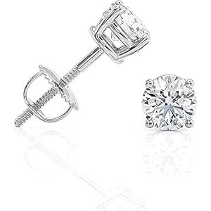 1/4 to 6 Carat D-E Color Lab Grown Diamond Stud Earrings for Women in 14k White Gold cttw 4-Prong Basket Secure Screw Back Made in USA by Beverly Hills Jewelers