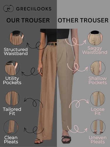Image of GRECIILOOKS Trousers for Woman | Womens High Rise High Waist Flared Korean Style | Formal Pant for Women Office Wear| Track Pants for Womans Elegant for College & Events (Available in Plus Size)