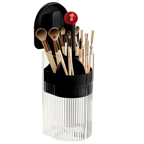 YIEZI Porta pennelli da trucco con coperchio, meccanismo di apertura/chiusura con una sola mano, organizer per strumenti cosmetici, trasparente, impermeabile, antipolvere, per il piano di lavoro del