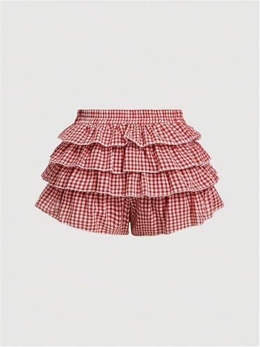Image of Women Layered Gingham Shorts Cute Bloomers Plaid Shorts | Gingham Ruffle Shorts, Polka Dot Mini Bloomer Shorts, Micro Boyshorts, Tiered, Checkered, Lolita Outfits, Going Out