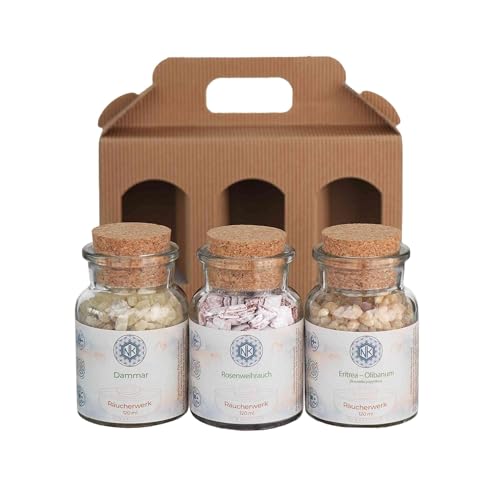 NKlaus Juego de regalo de incienso Dammar, incienso de rosa y olibanum de Eritrea, resinas nobles para fumar, meditación y rituales, natural y aromático