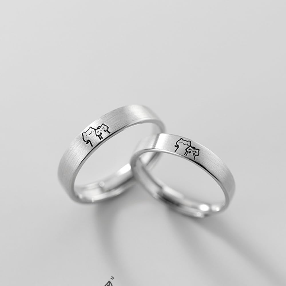 Anelli di coppia in argento sterling con bel gatto per lei e lui regolabili per compleanno matrimonio fidanzamento amore senza fine set di anelli coordinati gioielli regalo per donne e uomini, Argento