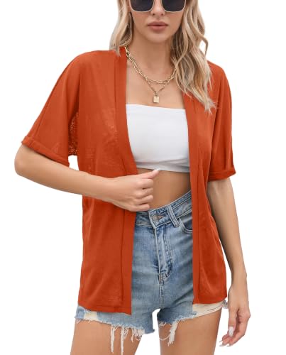 Image of Iandroiy Women's Lightweight Open Front Cardigans Casual Short Sleeve Blouse Tops