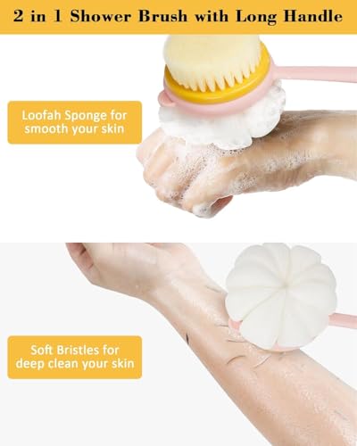 Image of Silicone Bath Brush with Long Handle - Soft Bristles Back Scrubber for Shower | Body Massage - Exfoliating Dirt Removal Brush for Men | Women (2-in-1 Brush)