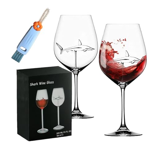Shark Wine Glasses Set of 2 with Cleaning Brush, Lead-Free