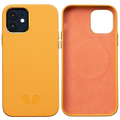 Coque magnétique iPhone 12 anti-rayures en cuir vegan jaune éclatant