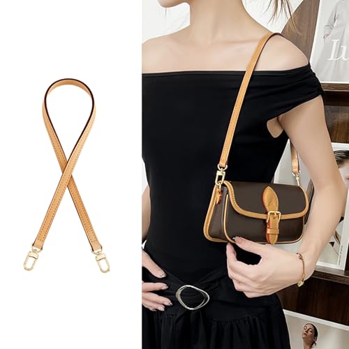 Image of Genuine Vachetta Leather Strap for Bag,Shoulder Purse Strap Replacement Fit for Felicie Pochette (BEESWAX-Width:0.43in&Length:25.6in,Double Buckles)