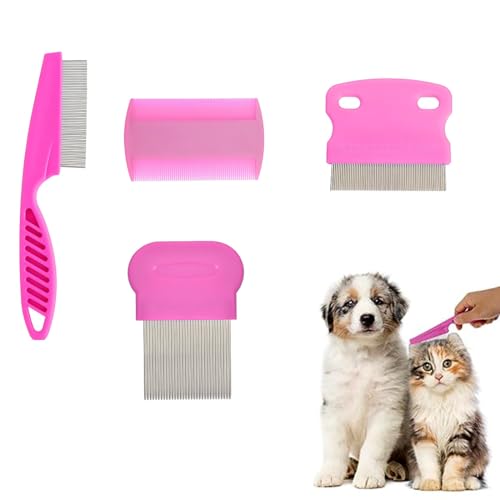 Pettine per Gatti Cane, 4 Pezzi Pettine per Pidocchi per Gatti Cane,Pettine Pulci Gatto a Denti Fini,strumenti per la pulizia Pidocchi/Grovigli/Nodi/Crosta/Sporcizia,Adatto a cani e gatti