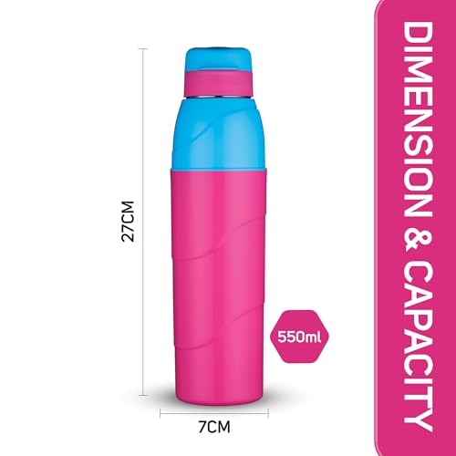 Image of Trueware Wave 500 ML Plastic Insulated Water bottlle for Cold Water, BPA Free, Food Grade, Leak Proof, Airtight (Pink)