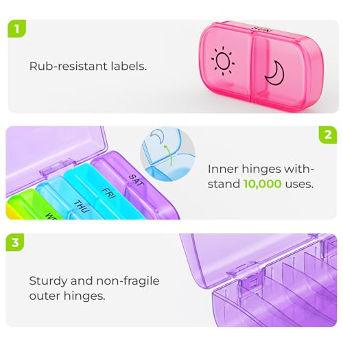 Image of AUVON XL Weekly Pill Organizer 2 Times a Day with Large Opening for Easy Filling, AM PM Pill Box 7 Day in Rainbow Colors, Portable Travel Pill Case for Medication, Vitamins, Fish Oils, Supplements