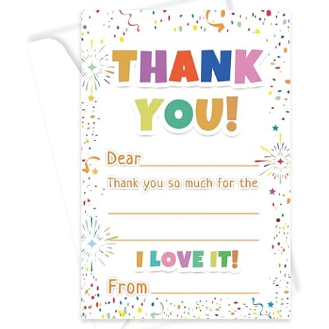 Vusnud 72Pcs Kids Thank You Cards, Fill in The Blank Thank You Notes with Envelopes from Teacher for Birthday (4x6 In) Cover
