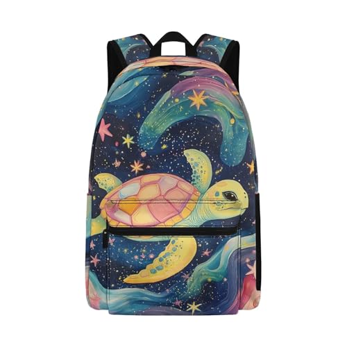 Boys Girls Animal School Bag with Front Pocket Lightweight Stars Sea Turtle Backpack for Girls Boys Adjustable Shoulder Comfy Back Daily Back To School Backpack 17 Inch