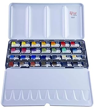 Rosa Gallery Professional Watercolor Paint, Set of 28, Full Pan Colors in Metal Case, Perfect for Artists & Art Painting