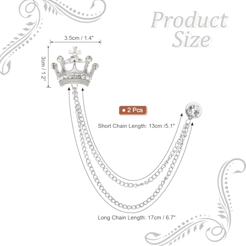 Image of PATIKIL Crown Hanging Chain Brooch Pins, Rhinestone Suit Pins Fashion Crystal Lapel Pins