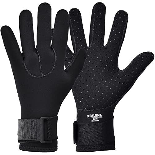 REALON 5mm Neoprene Diving Gloves, Men & Women, Anti-Slip