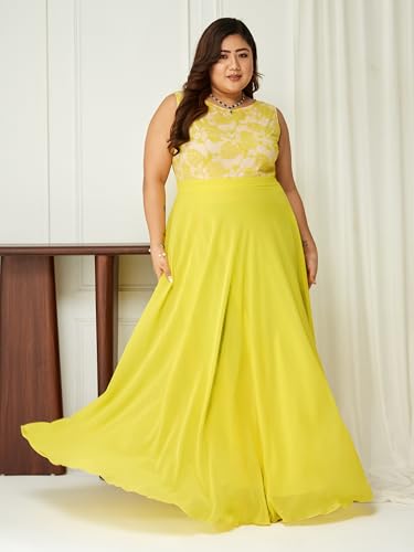 Image of Miss Chase A+ Women's Round Neck Sleeveless Georgette Floral Lace Fit & Flare Maxi Dress