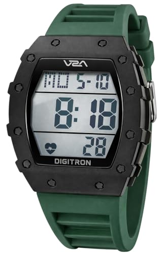 Image of V2A Digitron 2118 Tonneau Sports Watch for Men & Boys | Rugged Design | Big Dial | Alarm, Stopwatch, 12 /24H | 3 ATM Water Resistant | Luminous Display | Sports, Fitness, Outdoor & Training | Gifts for Men & Boy (DarkGreen-White)