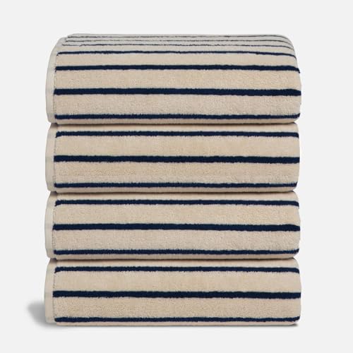 Brooklinen Super-Plush Turkish Cotton Bath Towel Set - Includes 4 Bath Towels Cotton, 820 GSM, Highly Absorbent, Machine Washable, Perfect for Home & Bathroom (Striped Navy)