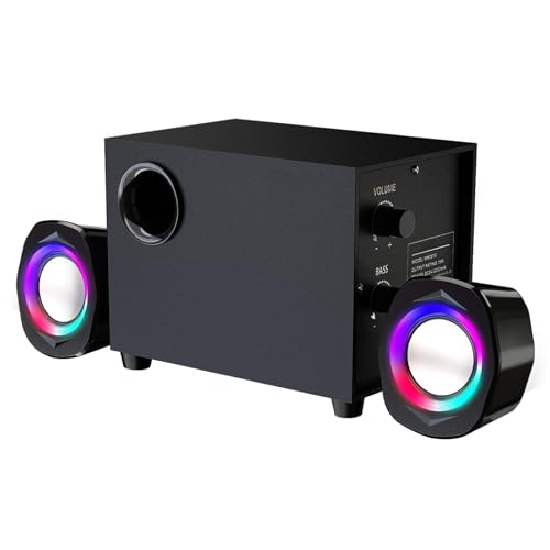 Système de Haut-parleurs 2.1 avec Caisson de Basses, système Audio alimenté par USB, entrée Audio de 3,5 mm, Haut-Parleur de Jeu PC, éclairage LED...