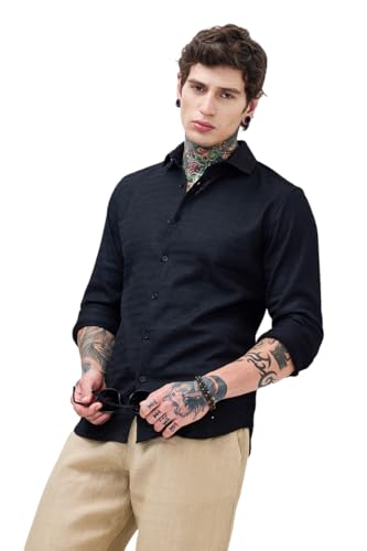 Image of SNITCH Men Casual Shirt | Slim Fit Long Sleeve Classic Collar Textured Design | Premium Polyester Blend & Comfortable Fabric Semi-Formal Occasions