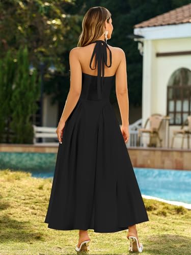 Image of KUTUMAI Summer Floral Corset Midi Dress Halter Smocked Sundress Flowy A Line Beach Wedding Guest Dresses for Women 2025