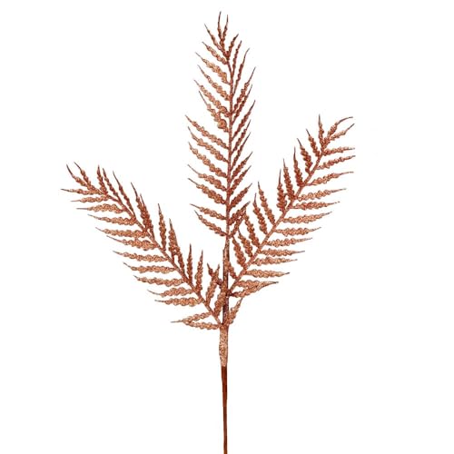 21 in. Rose Gold Glitter Feather Fern Spray - 12 per Bag