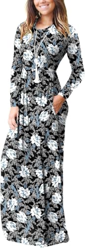 Image of EUOVMY Women's Long Sleeve Loose Maxi Dresses Casual Long Dresses with Pockets