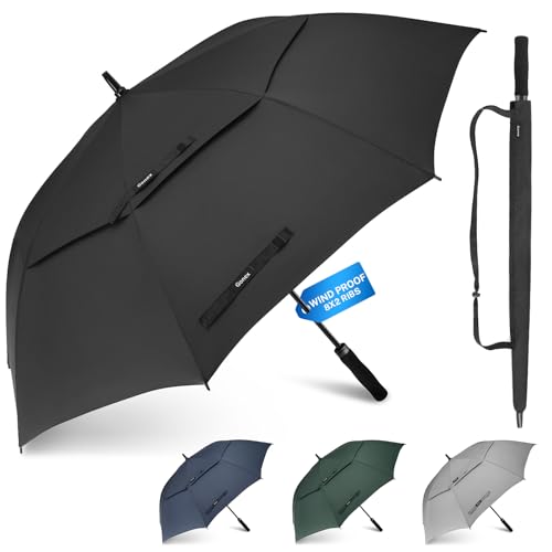 Gonex Windproof Double-ribs Golf Umbrella, 72 inch Auto Open Strong 2x8 Ribs Extra Large Double Vented Canopy Waterproof Rain Umbrella with Comfortable Handle, Oversized Sun Umbrella for 3-4 Men/Women, Black