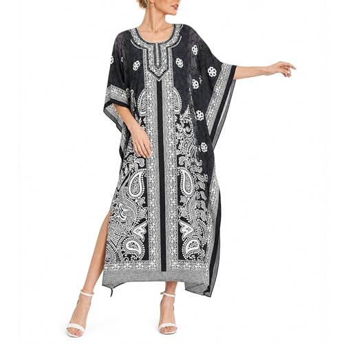 Image of Oussum Women Polyester Casual Long Plus Size Beach Caftan Cover Up Maxi Dress 1X-3X Summer Kaftan Dresses for Women